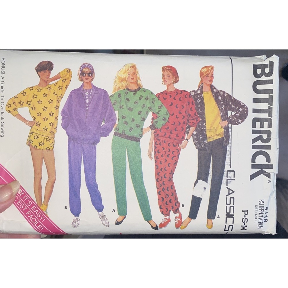 Vintage 1986 Butterick 4118 Sweats Sewing Pattern Jacket Pants Shorts Top P-S-M